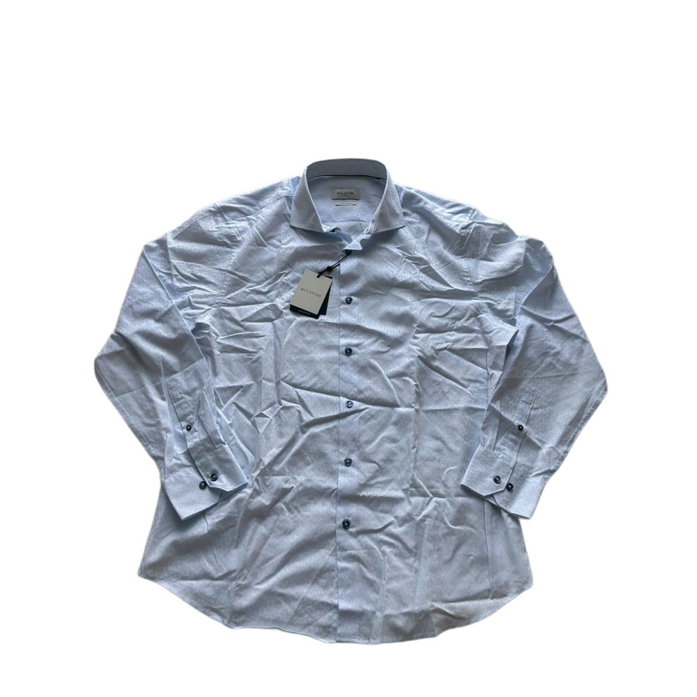 Bugatchi Men's L Classic Fit Button Up Shirt White Salt Geo Jacquard Cotton NWT